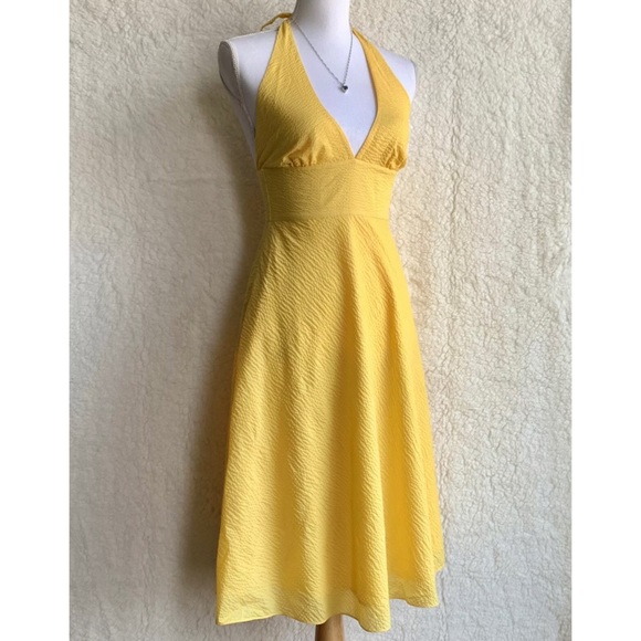 J. Crew Sz 2 Dress Yellow Seersucker Cotton Halter - Picture 2 of 5